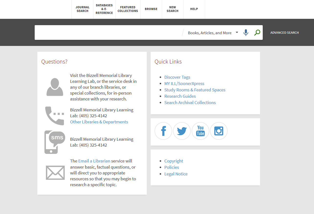 Screenshot of the Libraries Discover simple search page