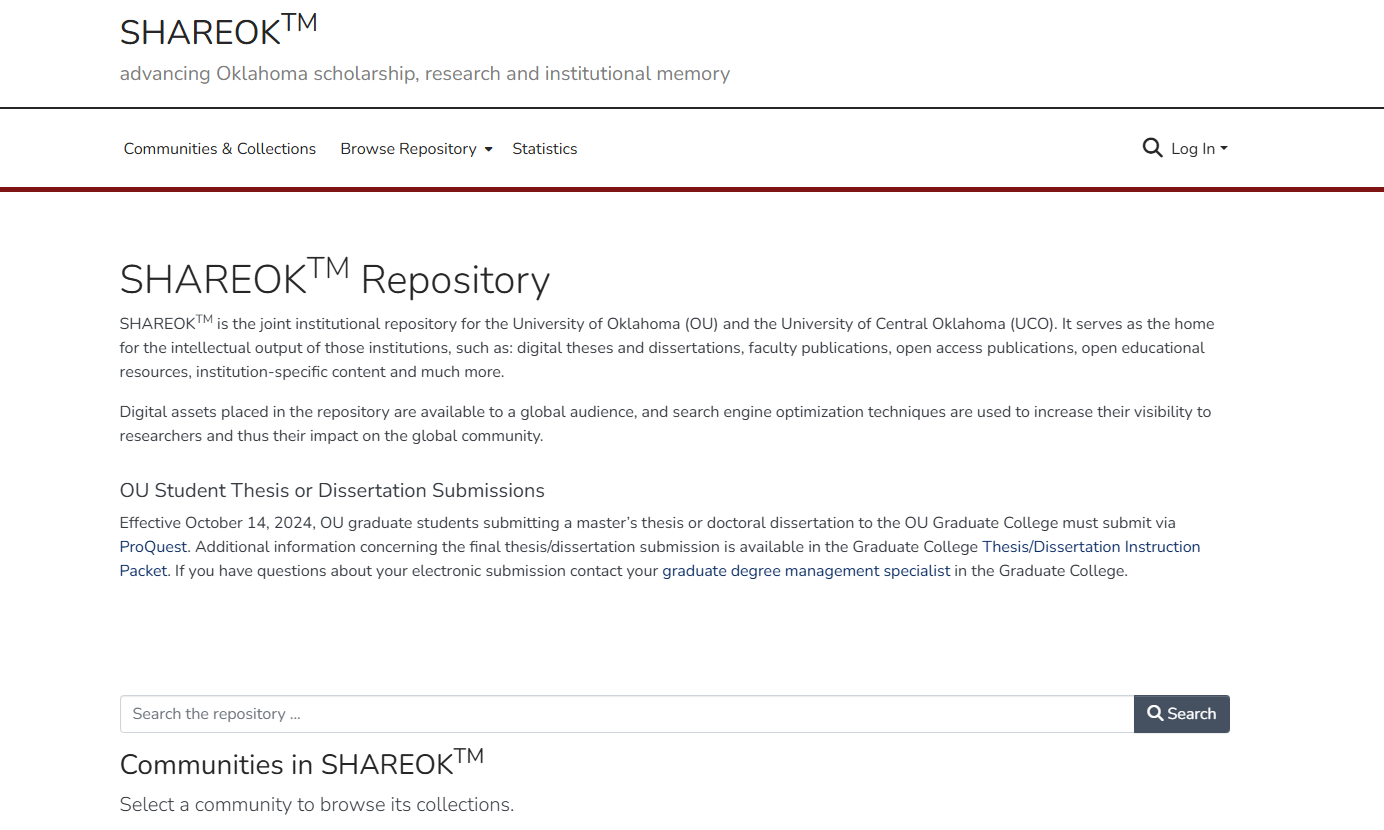 The SHAREOK repository's homepage 